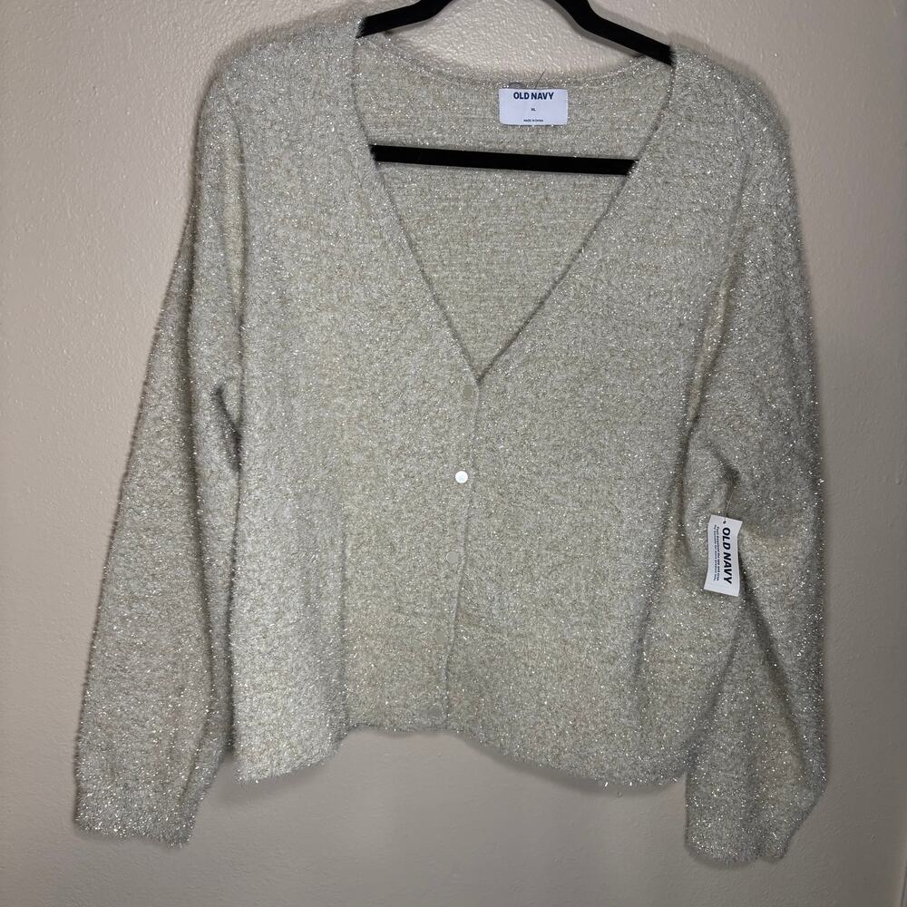 Old Navy gold sparkle fuzzy cardigan XL NWT with matching socks